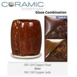 Copper Float SW129 over Copper Jade SW130 Stoneware Glaze Combination